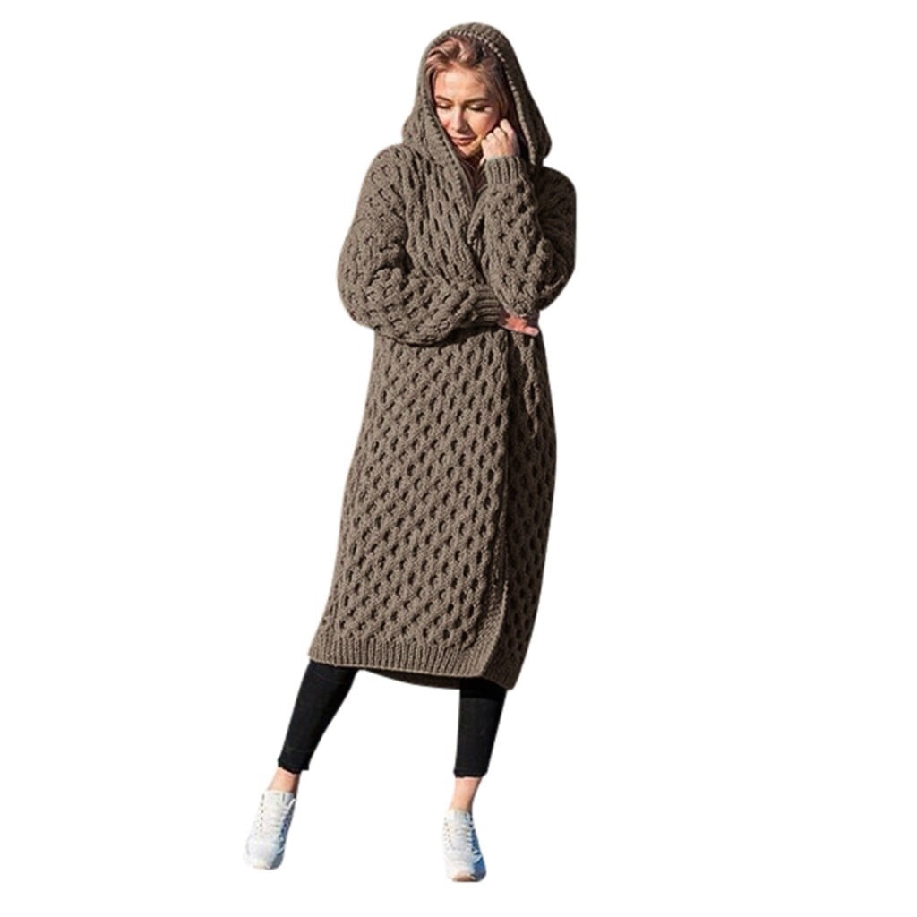 long knitted hooded cardigan