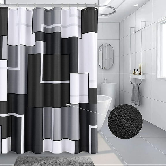 Black Shower Curtain Modern Shower Curtain Set Black and White Shower Curtains for Bathroom Fabric Grey Shower Curtain Geometric Bath Curtains Decorative Shower Curtain Water Repellent, 72x72, Black