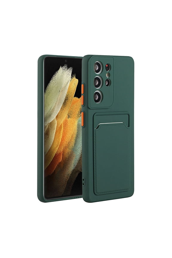 Galaxy S21 Ultra Case, Slim Soft Fit Shockproof Protection Case Dropproof Non-Slip Silicone Case with Card Slots Soft TPU Bumper Phone Wallet Case for Samsung Galaxy S21 Ultra, Darkgreen