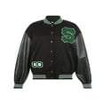 thumbnail image 1 of Women Baseball Jackets Leather Long Sleeve Letter Jackets, 1 of 6