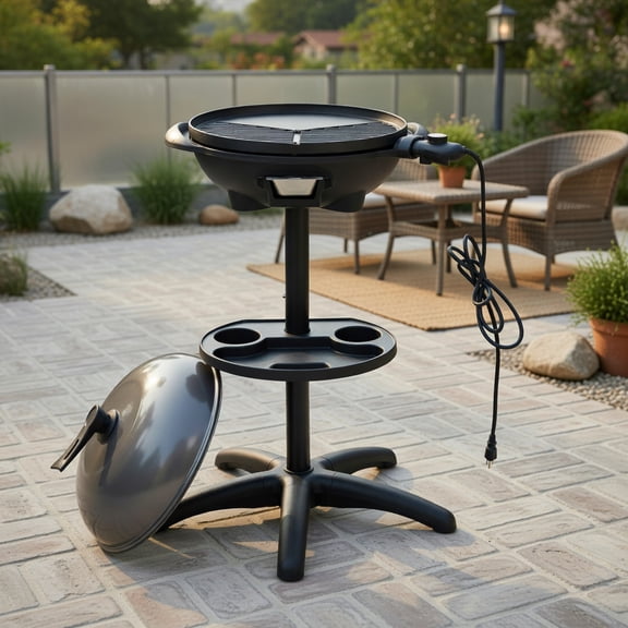 Resenkos Outdoor Barbecues Grill,1350 W Outdoor Electric BBQ Grill with Removable Stand Easy to Install-Black