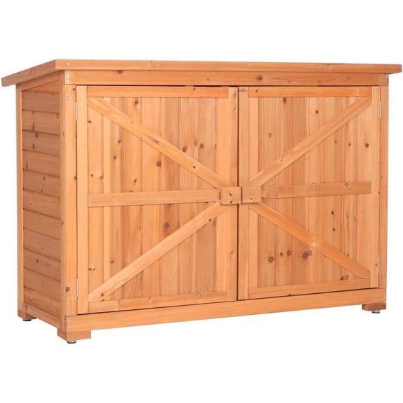 VINGLI Outdoor Wooden Storage Shed, 50.4” x 19.7” x 34.6” (L x W x H) Extra Large Garden Shed Outside Tool Cabinet with 2 Safety Latches, Patio Storage Organizer for Garden Yard Lawn Equipment