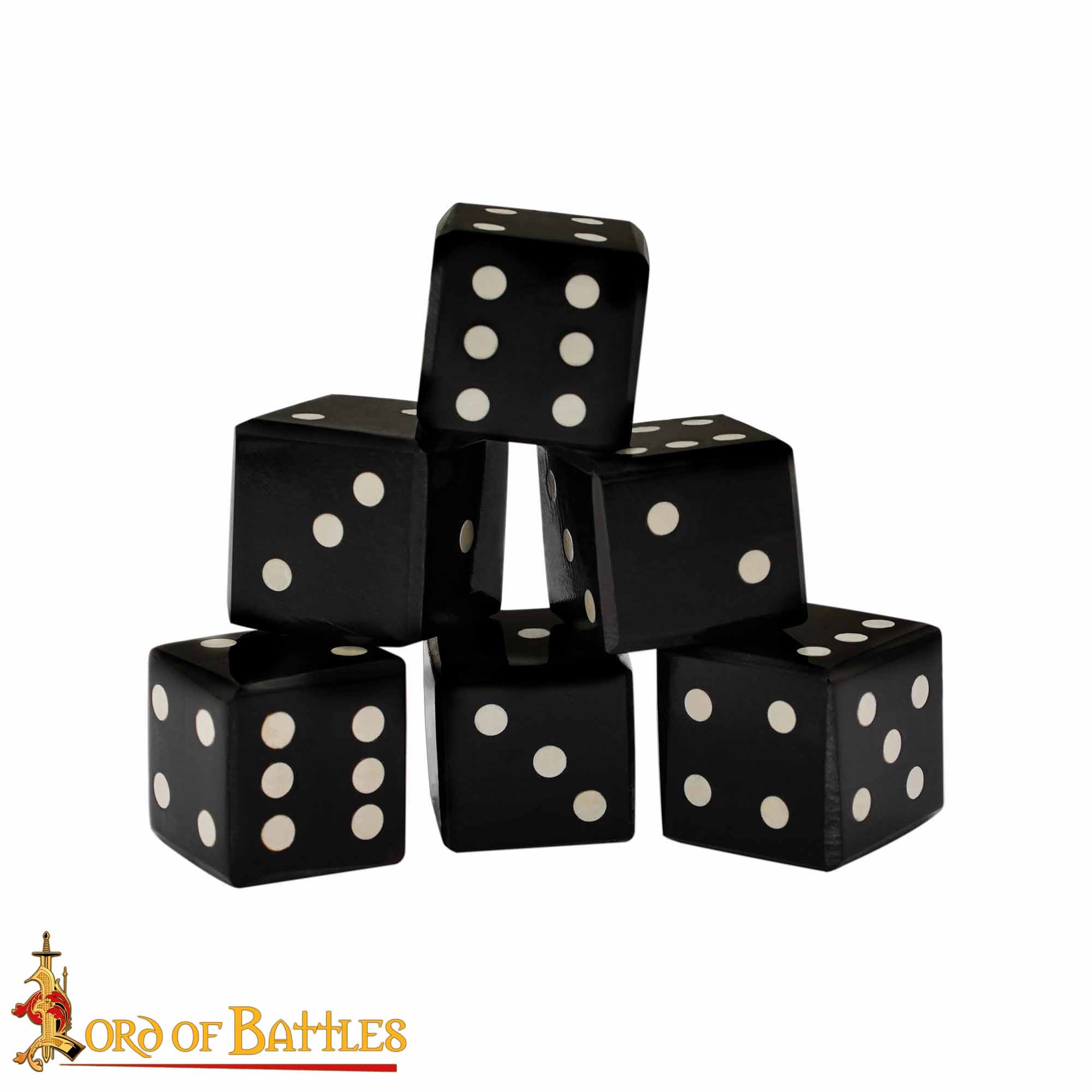 Viking Medieval Horn Dice Set of 6 with Inlaid Pips Hand Made from Natural Ox Horn for Games, DnD Dice Set