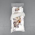 thumbnail image 2 of Feather Duvet Cover Set, Floral Arrangements Head Wear Flowers Swirls Shapes, Bedding Set with Shams and Fitted Sheet, 3 Sizes, by Ambesonne, 2 of 3