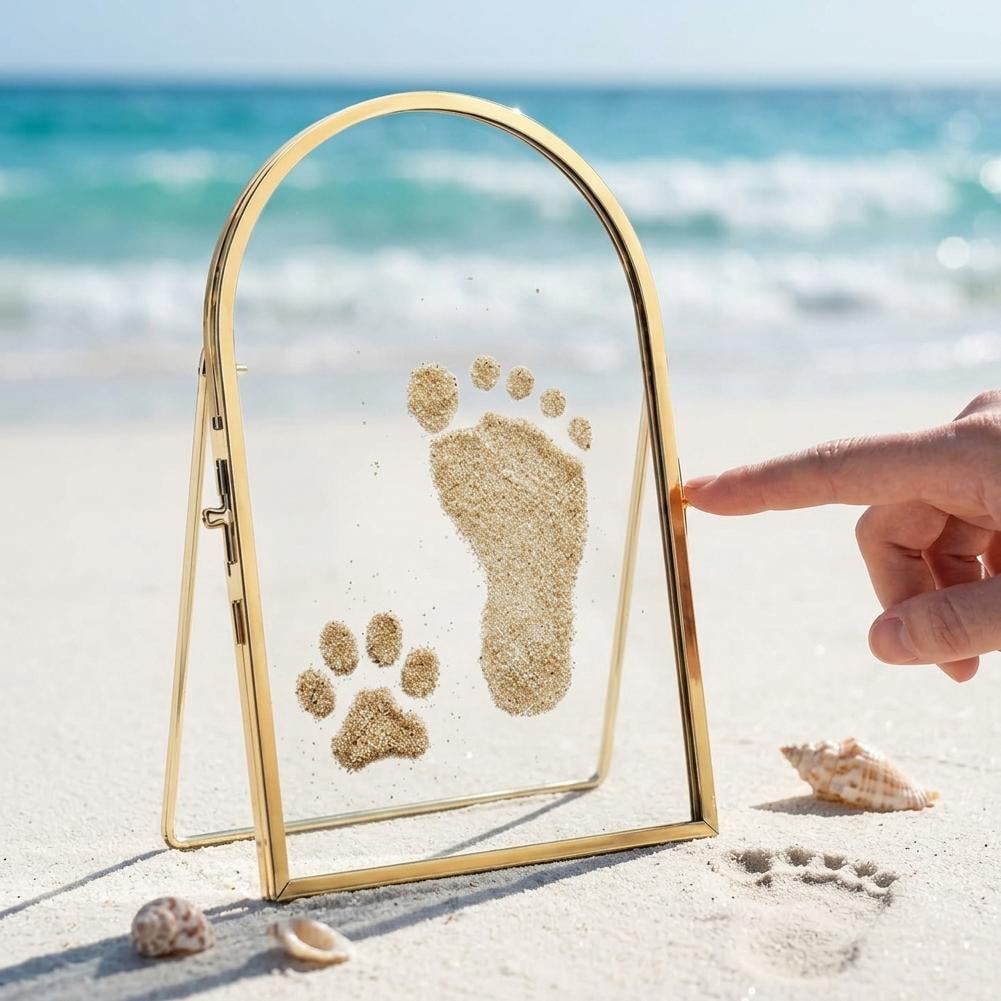 Baby & Pet Keepsake Frame, Sea Sand Inkless Baby Hand and Footprint Kit, Nursery Love and Memories Picture Frame, Personalized New Mom Gifts,Cat Dog Paw Print Kit, DIY Beach Vacation Memory Keepsake