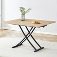 thumbnail image 3 of Modern minimalist multifunctional lift table with 0.8 inch thick MDF desktop and black metal legs, can be used as a dressing table, coffee table, dining table, and office table.Walnut textured desktop, 3 of 27