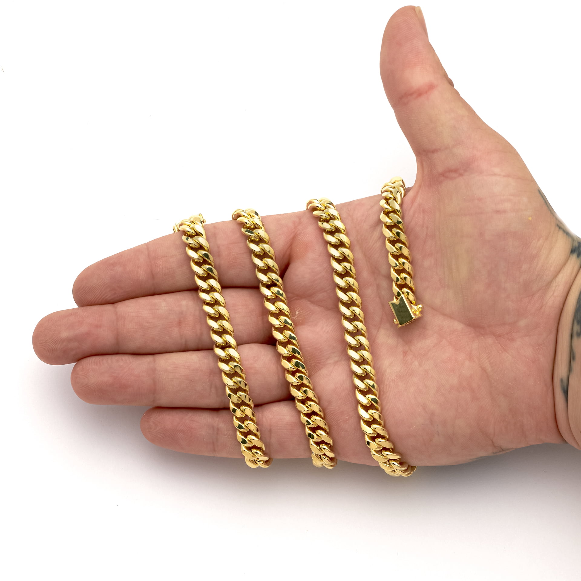 LOVEBLING 10K Yellow Gold 7.5mm Hollow Miami Cuban Chain Necklace with Box Lock (16)