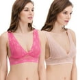 thumbnail image 2 of Curve Muse Plunge Bralette with Floral Lace-2pack-PEACH,HOT PINK-M:34A 34B 34C 36A 36B 36C, 2 of 7
