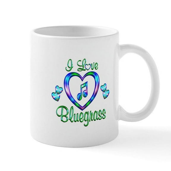 CafePress - I Love Bluegrass Mug - 11 oz Ceramic Mug - Novelty Coffee Tea Cup