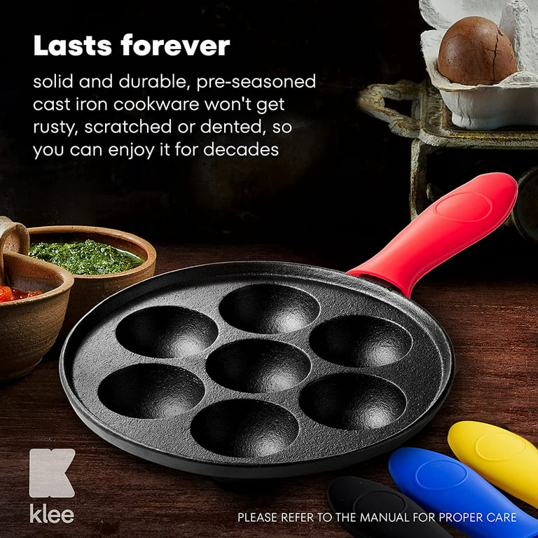 Commercial CHEF Cast Iron Danish Aebleskiver Pan, Preseasoned Cast Iron  Cookware for Pancake Puffs, Makes 7 Pancake Balls