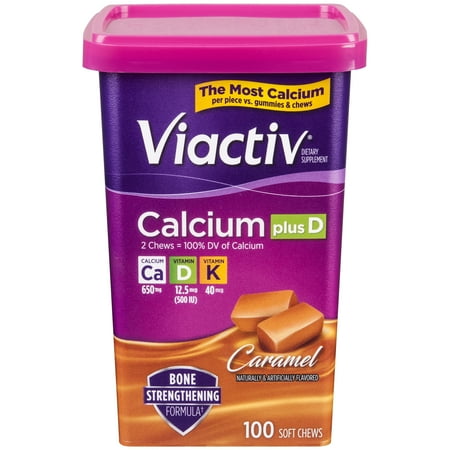 - (2 pack) Viactiv Calcium Plus D Caramel Soft Chews, 100 ct