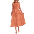 thumbnail image 1 of Vestido PRETTYGARDEN para mujer, midi, fruncido, de verano, marrón y naranja, 1 of 9