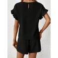 thumbnail image 4 of MORTTIC Women's Casual Ruffle Short Sleeve Top & Drawstring Shorts Set, Textured Summer Lounge Outfit, 2XL, 4 of 5