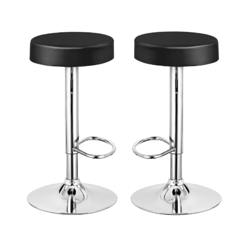 Home Square Round Leather & Steel Bar Stool with Footrest in Black