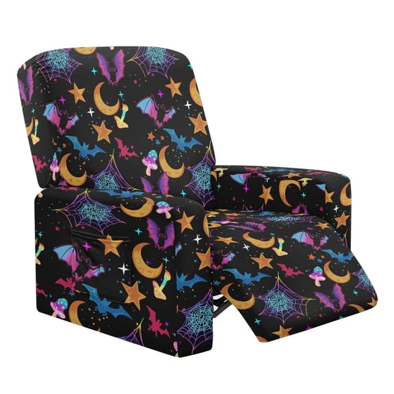 FKELYI Halloween Bat Moon Star Mushroom Print Recliner Slipcover Reclining Chair Cover with Pocket Fitted Couch Covers for Lazyboy Lounge Armchair Protector for Home Decor
