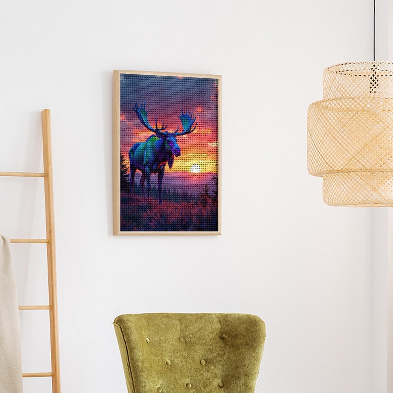 Diamond Art Kits for Adults, Moose Sunset Vibrant Colors 5D Diamond Painting Kits for Adults Beginners, DIY Full Drill Diamond Painting, Gem Art and Crafts 12x16
