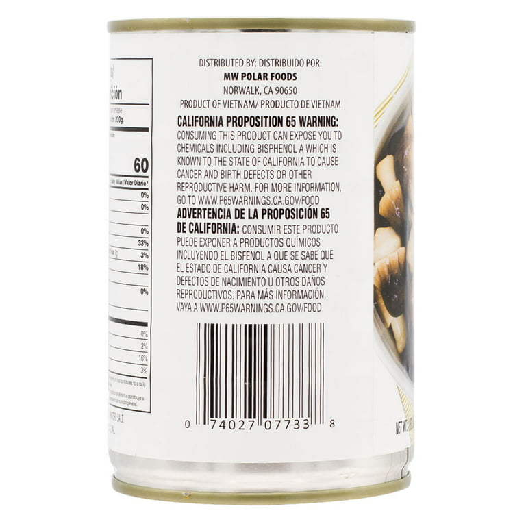 Straw mushrooms - tinned Nutrition Facts