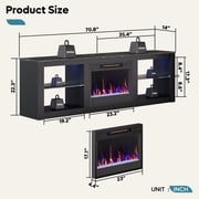 Bestier Fireplace TV Stand for 75 inch TVs,TV Stand with Fireplace & 23 inch Electric Fireplace, Modern Entertainment Center with Fireplace for Living Room or Bedroom, RGB Lighting, Black