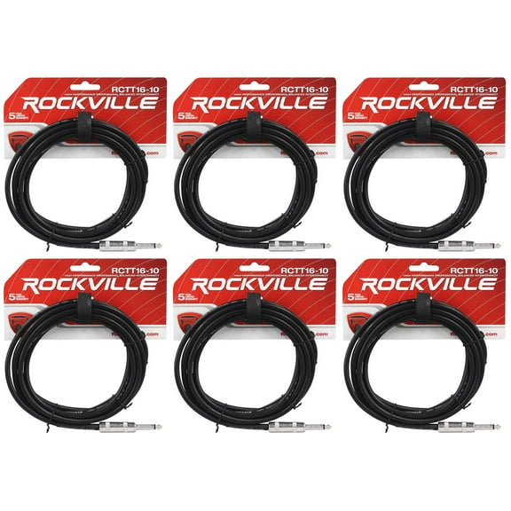 6 Rockville RCTT1610 10' 16 AWG 1/4" TS to 1/4" TS Pro Speaker Cable 100% Copper