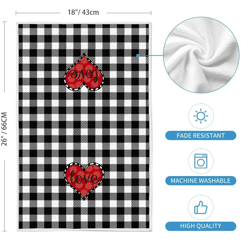 Artoid Mode XOXO Valentine Kitchen Dish Towels Buffalo Plaid Set of 2, 18 x  26 Inch 
