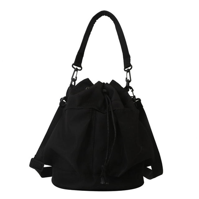 kurtrusly Spacious Bucket Bag Crossbody Style Large Capacity Fashionable Travel Lightweight Easy Carry Drawstring Bag Black