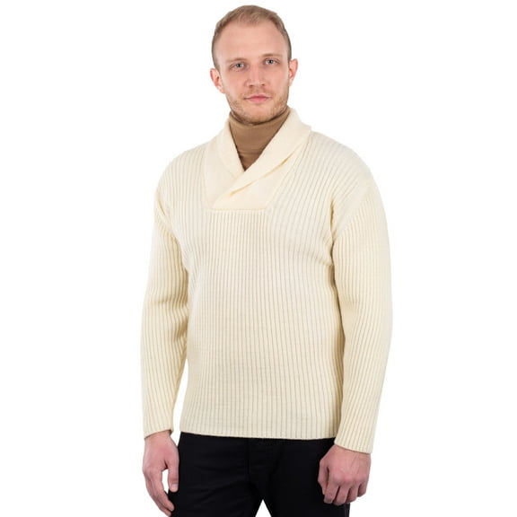 SAOL Men's Shawl Collar Knitted Fisherman Sweater 100% Merino Wool from Ireland