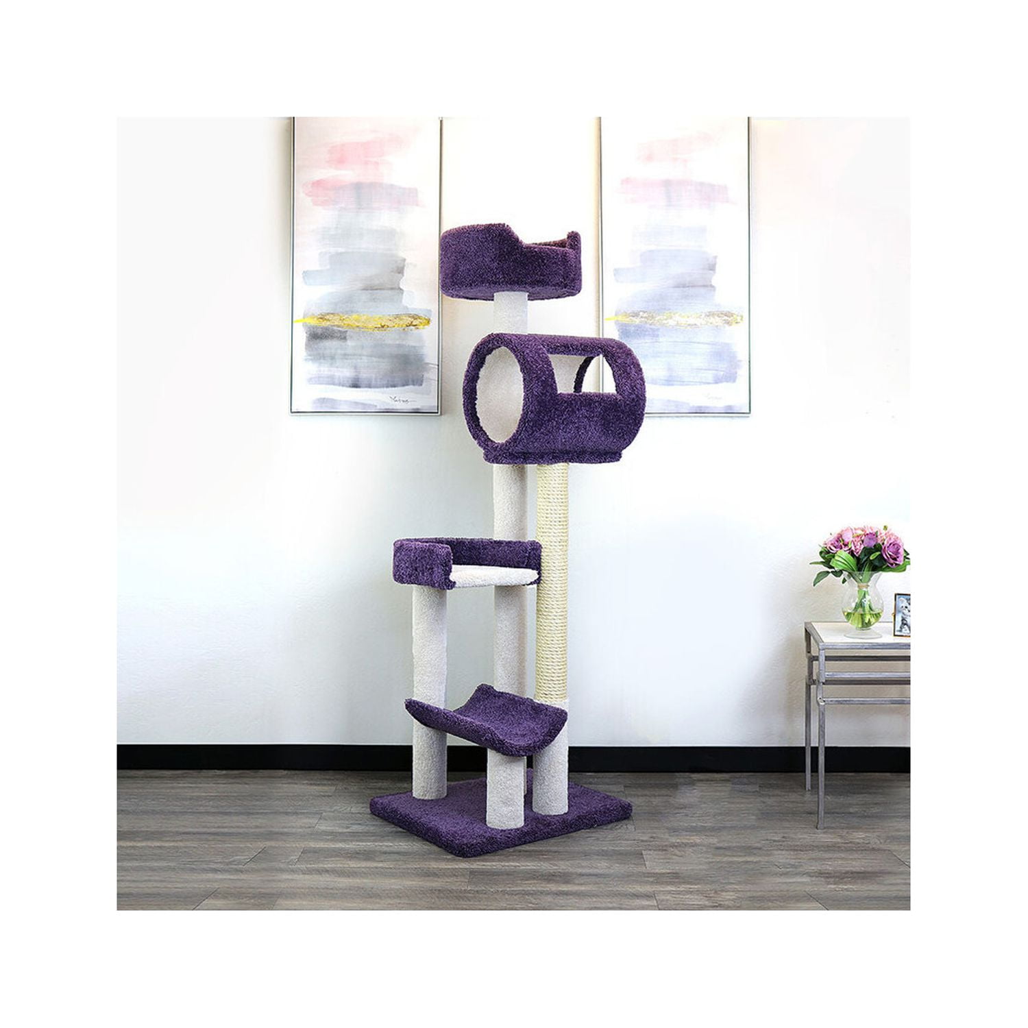 New Cat Condos 140003- Solid Wood Climbing Cat Tower Tree-Color:Gray