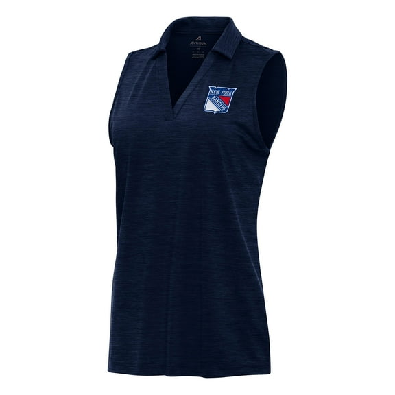 Women's Antigua Heather Navy New York Rangers Layout Sleeveless V-Neck Polo