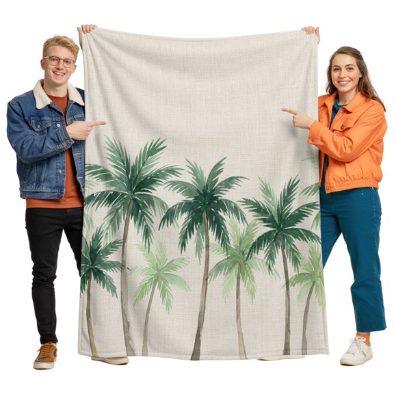 Flannel Throw Blanket for Couch Sofa Bed, Green Coastal Palms Soft Cozy Warm Fuzzy Blanket 40x50in