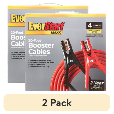 (2 pack) EverStart Maxx 20 ft 4 Gauge Booster Cables – 250 Amps