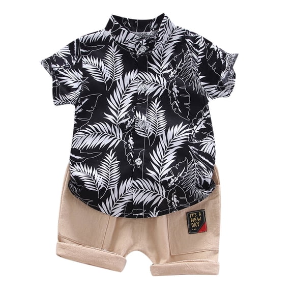 Gbsyewxs Outfits Sets For Boys 2 Piece Lapel Short Sleeve Leaf Print Tops And Shorts Button Casual Summer Toddler Clothes Black Size 2-3 Years