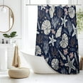 thumbnail image 2 of Nautical Coastal Shower Curtain, Navy Blue Sea Coral Conch Starfish Seashell Bathroom Curtain, Ocean Theme Underwater Marine Shower Curtain Set with 12 Hooks for Bathroom, 72" Wx84 L, 2 of 5