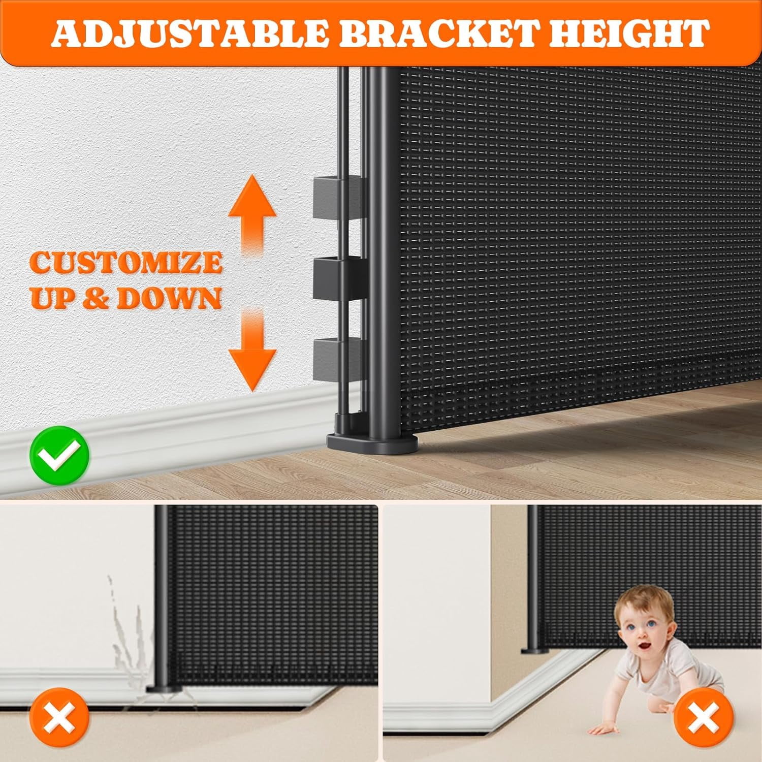 Retractable Baby Gates Extra Wide, 41" Tall Extends up to 71" Wide, Dog Gate Indoor for Stairs, Pet Gate with Support Rods for Doorways Hallways Indoor & Outdoor-Black