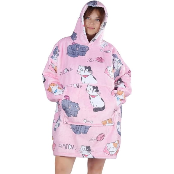 Moderong Wearable Blanket Hoodie, Oversized Flannel Comfy Sweatshirt for Adults,Warm Cozy Hooded Body Blanket