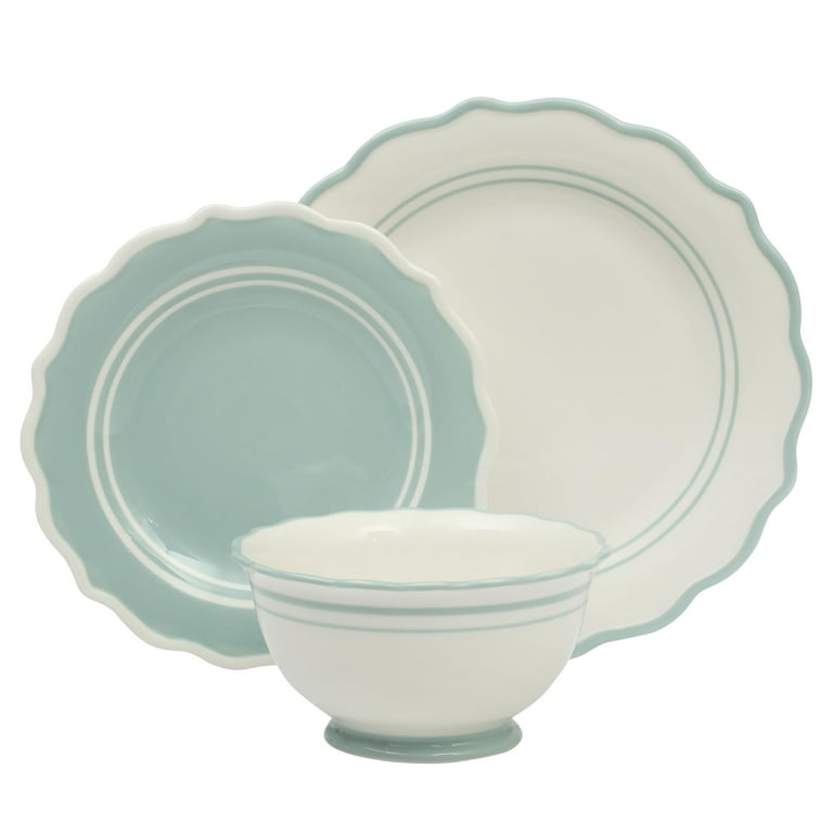 The Pioneer Woman Ainsley 12-Piece Ceramic Dinnerware Set, Sage