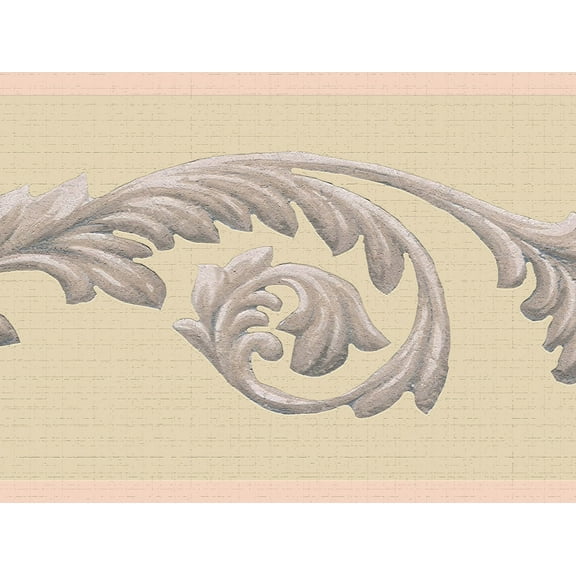 Dundee Deco's Peel and Stick Wallpaper Border - Damask Beige Grey Vines Wall Border Retro Design, 15 ft x 7 in, Self Adhesive