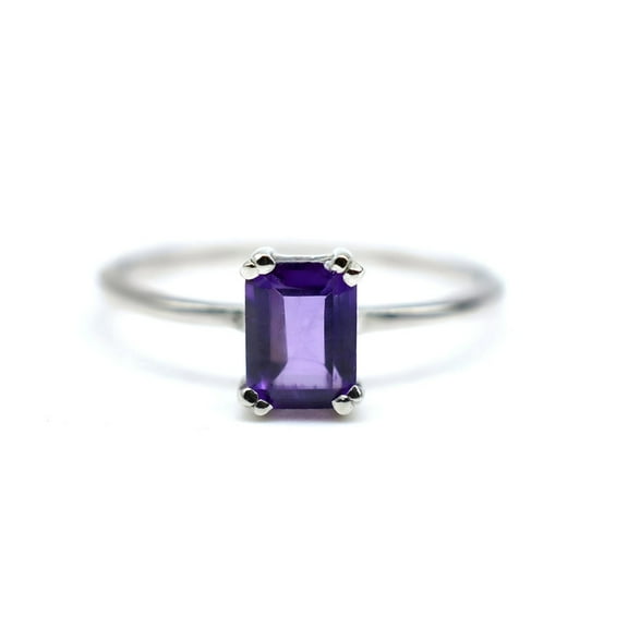 Amethyst Rings Emerald cut gemstone Ring engagement ring 925 sterling silver ring Gift for her
