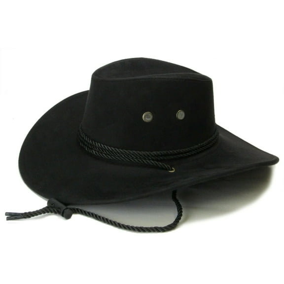 Black Fedora Panama Western Cowboy Upturn Wide Brim Faux Leather Hat