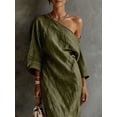 thumbnail image 3 of Army Green Womens Loose Off-Shoulder Maxi Dress With Textured Fabric, Relaxed Fit For Casual Or Vacation Wear, 3 of 3