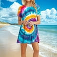 thumbnail image 6 of cocolona Womens Summer Short Sleeve Dress 2025 Crew Neck Pleated Flowy Sun Dress Fashion Casual Tie Dye Loose Beach Mini Dress S-XXL, 6 of 6