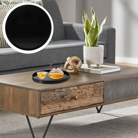 SEWOART Wood Tray Round Black Tea Serving Tray Multi Functional Snack and Dessert Plate for Storage