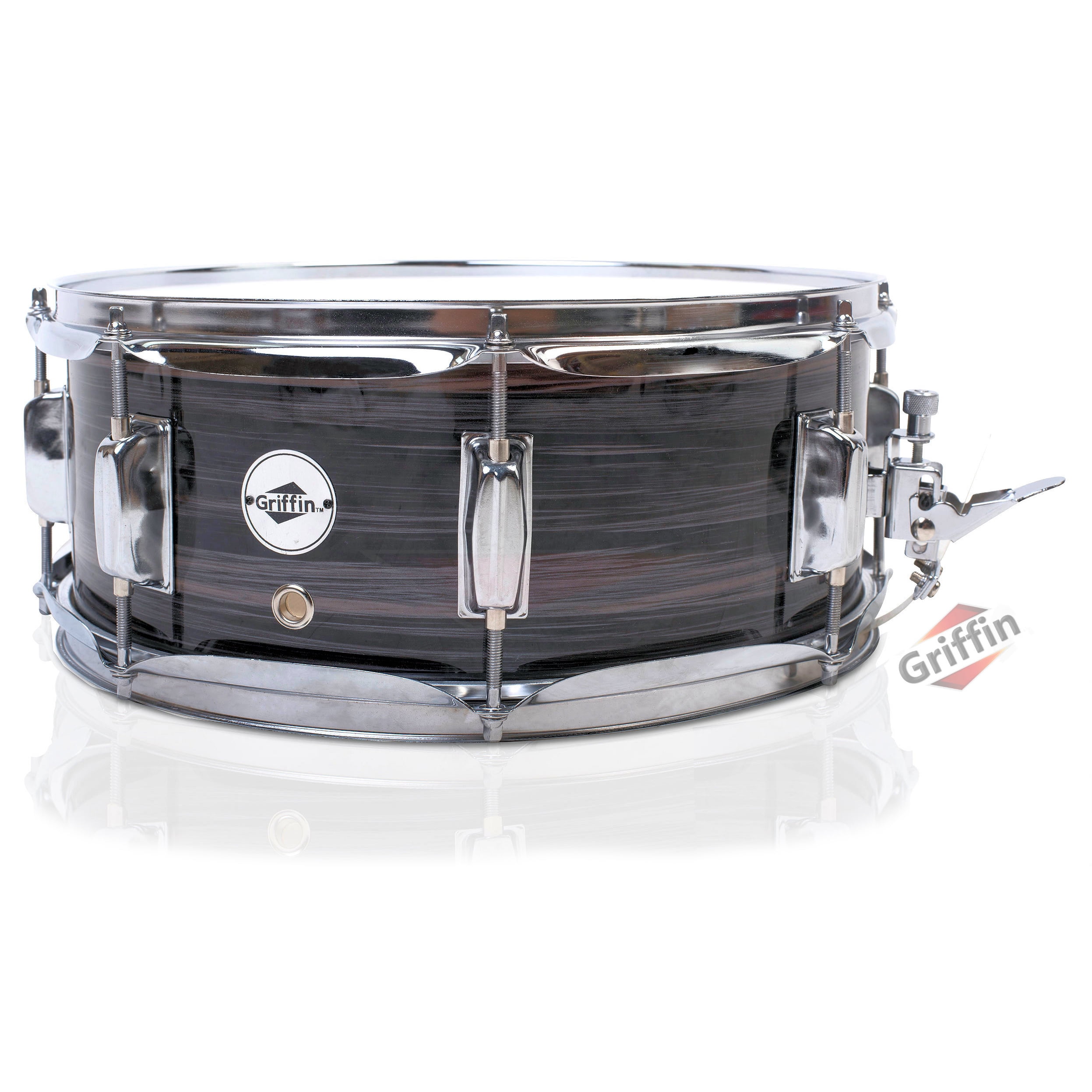 Griffin Wood Snare Drum - Zebra 14"x5.5 Poplar Shell Percussion Head Key Kit Set