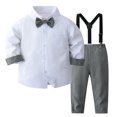 thumbnail image 2 of Xdegoge Toddler Boys formal Suit Clothes Set Long Sleeve Button Down Dress Shirt with Bowtie and Suspender Pants Gentleman Outfit for Wedding Party, 2 of 9