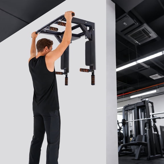 ChicHomey Wall Mounted Pull Up Bar,Heavy Duty Steel Pull Up Bar & Dip Station for Home Gym, Multifunctional Exercise Equipment,440lbs Capacity