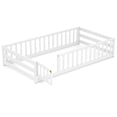 thumbnail image 2 of Costway Twin Size Floor Bed with Door & Fence with Safety Guardrails Support White, 2 of 10