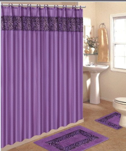 Comfort Bay Bath 4 Pc Floral Purple Shower Curtain Hooks Holder Soap Dispenser 