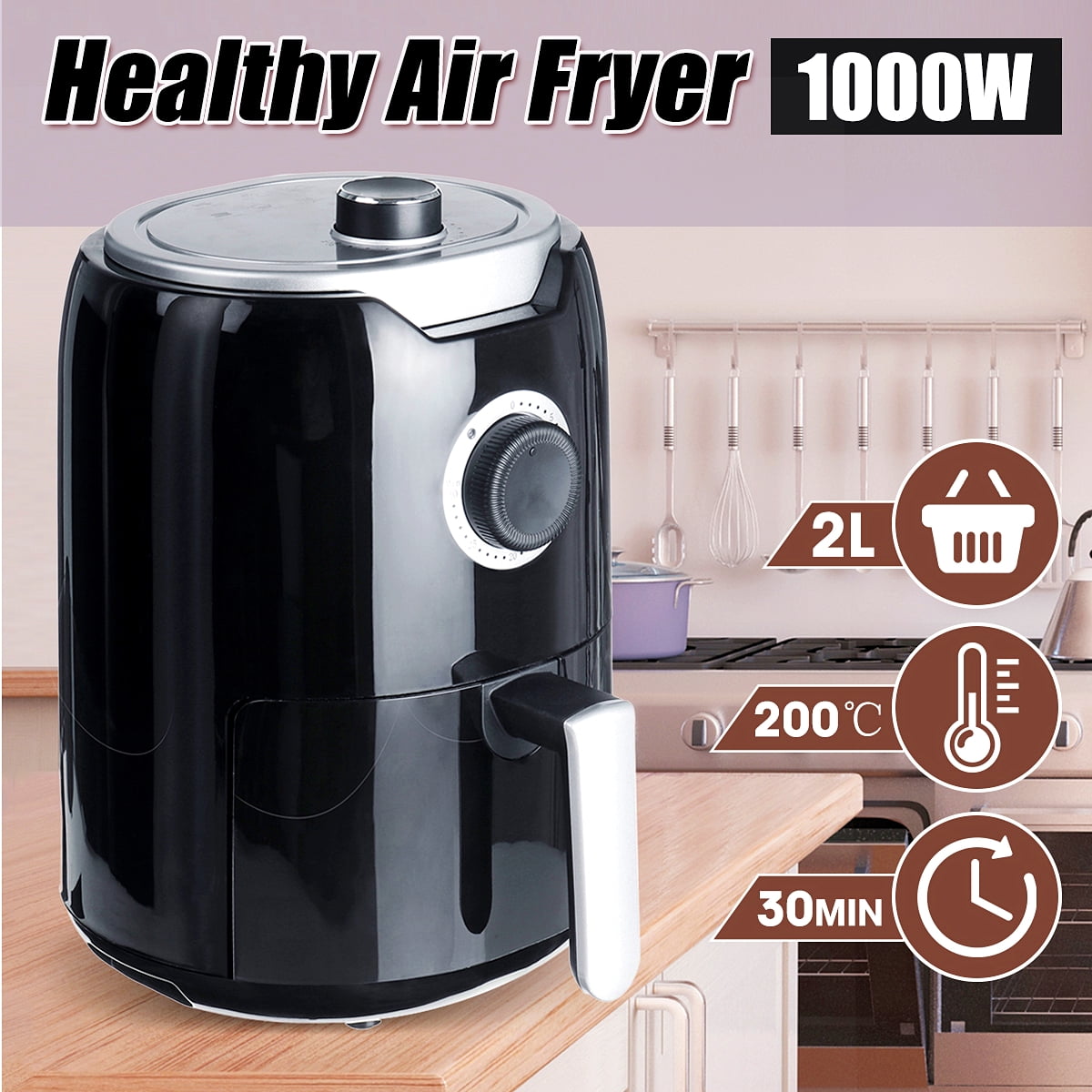 Multi Functional Air Fryer, Adjustable Temperature Control, 110V Black