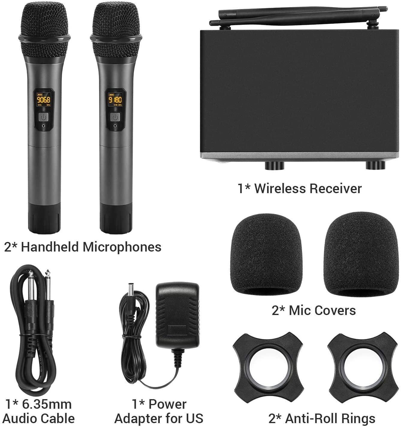 Wedding DJ Wireless Microphone Home KTV Set VeGue Metal Dual Professional UHF Cordless Dynamic Mic Handheld Microphone System for Home Karaoke Party Church Meeting 