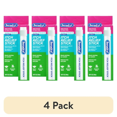 (4 pack) Benadryl Extra Strength Itch Relief Stick - Travel Size - 0.47 fl oz