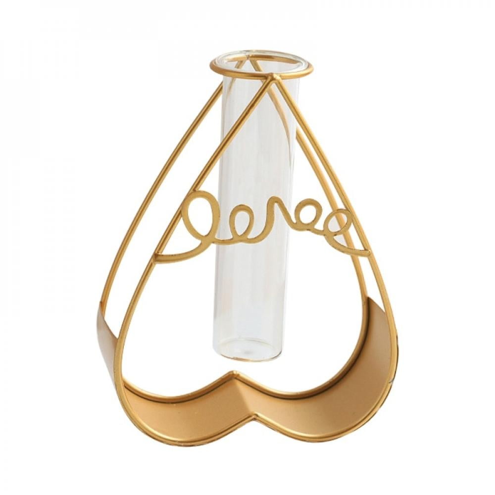 Glass Planter Vase with Metal Holder, Desktop Succulent Terrarium